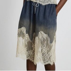 MISS ROSIER Sylvie Lace Detail Blue Denim Drawstring Shorts Size L